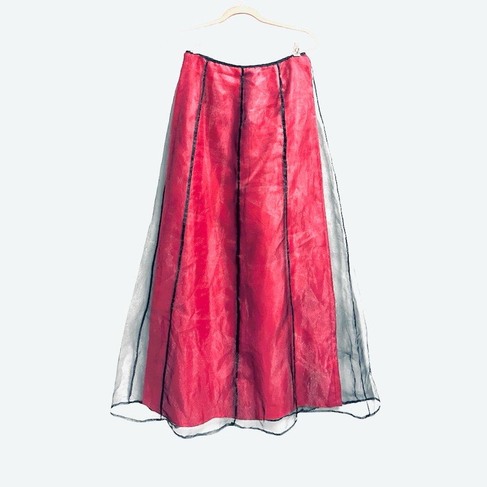 EUC Poleci 100% Silk Made in USA Fuchsia/Black Tule Maxi Skirt Size XS